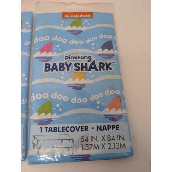 Lot of 3 Pinkfong Baby Shark Plastic Tablecover Nickelodeon Birthday Party 54x84 - Picture 2 of 5